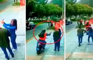 Ladrn en motocicleta arrebata celular a pareja en San Borja: Sujeto usaba chaleco naranja y casco