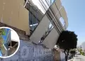 Colegio en construccin COLAPSA por fuertes vientos en Arequipa: Cables y rbol sostienen pared