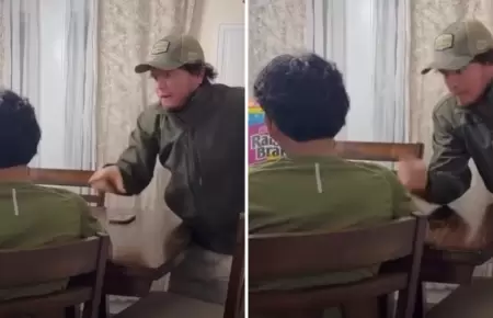 Padre regaña a su hijo por hacer bullying en el colegio