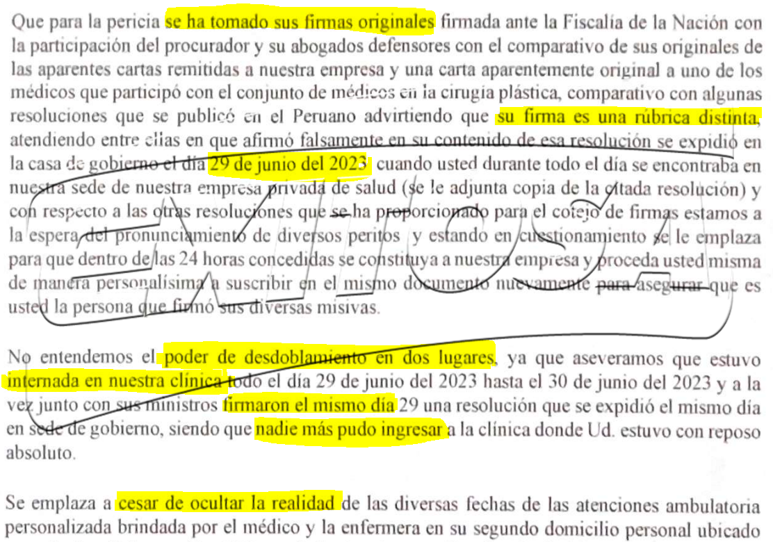 Cirujano de Dina Boluarte habra confirmado firmas falsas de la presidenta.