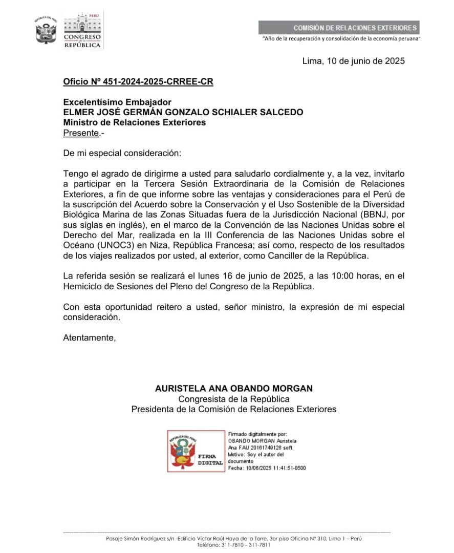 Citan al canciller al Congreso.