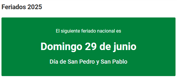 Prximo feriado a nivel nacional.