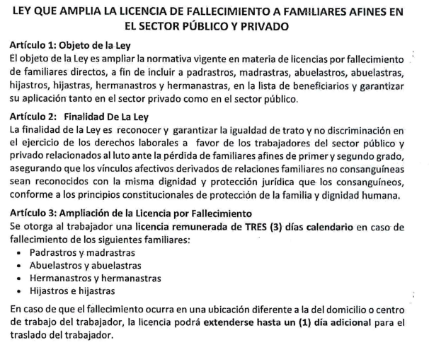 Ley que amplia la licencia por fallecimiento a familiares afines.
