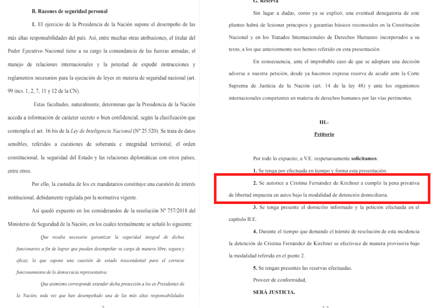 Abogados de Cristina Fernndez piden que la exmandataria cumpla su condena en su casa.