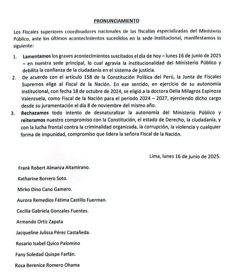 Comunicado de la Junta de Fiscales Supremos