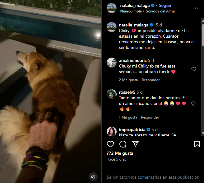Natalia Málaga se despide de su perrito Chiky.