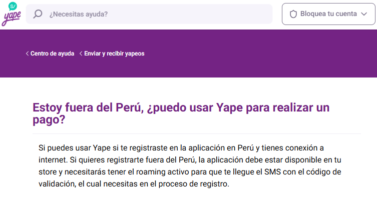 Yape desde el extranjero.