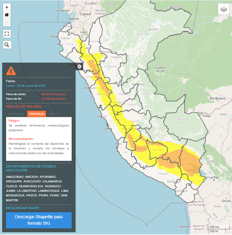 Temperaturas entre 23 C y 29 C en la sierra norte y central, y entre 24 C y 30 C en la sierra sur.