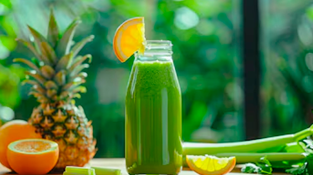 Jugo de nopal con pia, apio y naranja.