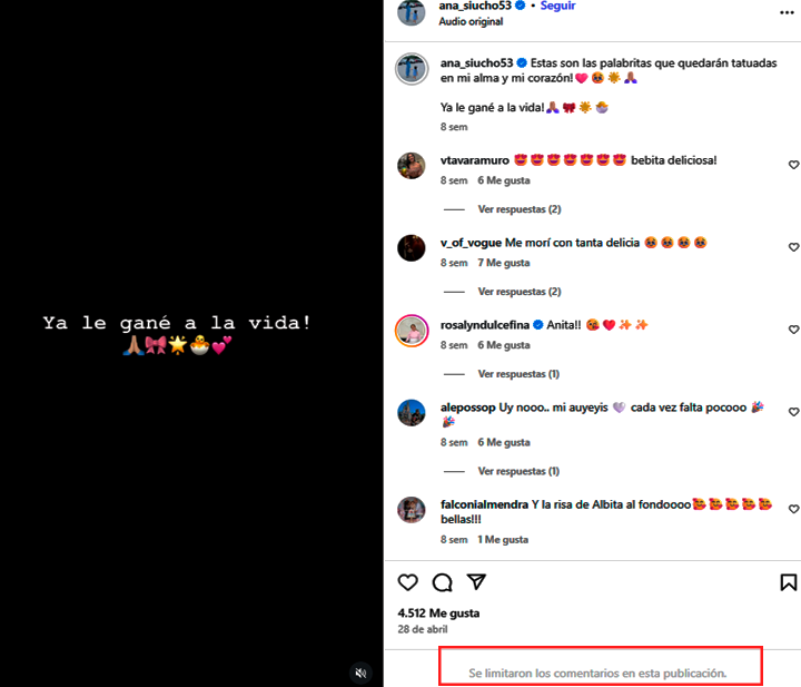 Ana Siucho limit los comentarios en su cuenta de Instagram.