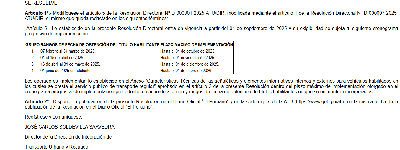 Nuevo cronograma para adquirir el ttulo habilitante de la ATU.