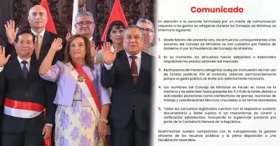 PCM se pronuncia sobre banquetes en Consejo de Ministros.