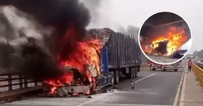 Choferes logran salvarse tras incendio de dos tráileres en Barranca.
