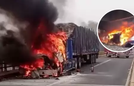 Choferes logran salvarse tras incendio de dos tráileres en Barranca.