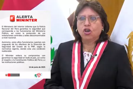 Mininter tras denuncia de Delia Espinoza sobre su seguridad.