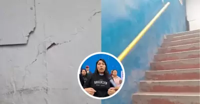 Niños estudian presencialmente en colegio a punto de colapsar en Comas