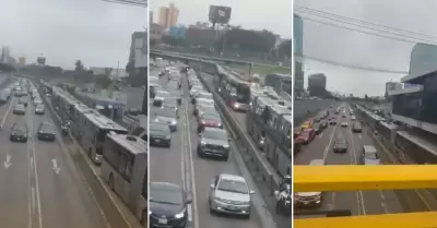 Gran cantidad de buses del Metropolitano quedó varada en la Vía Expresa.