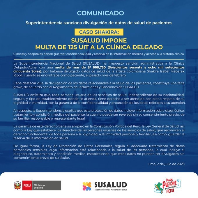 SUSALUD sancion a la Clnica Delgado por caso Shakira.