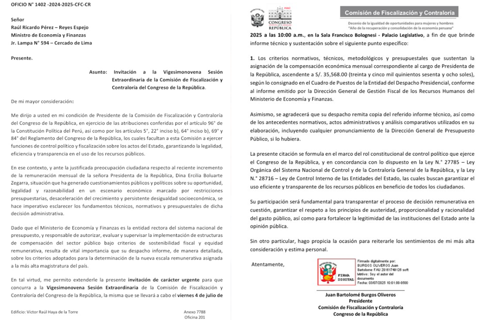 Comisin de Fiscalizacin cita al titular del MEF.