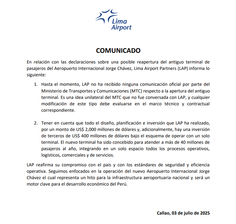 Comunicado de LAP