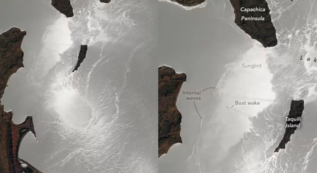Imagen satelital de la NASA sobre el Lago Titicaca.