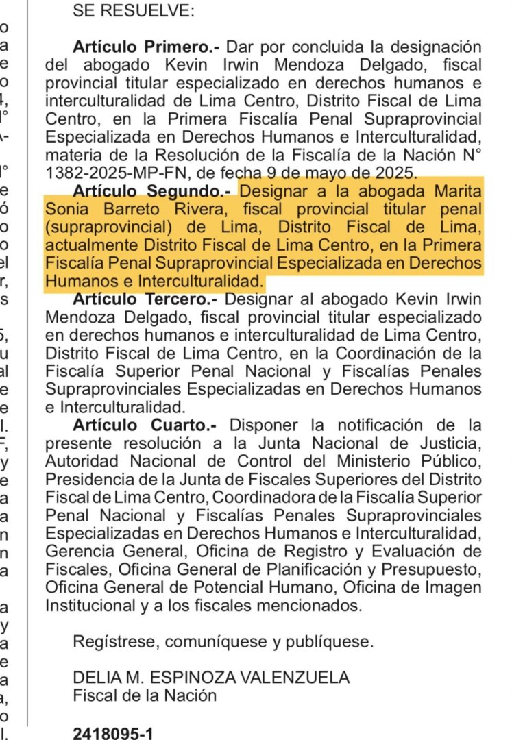 Marita Barreto vuelve a la Fiscala.