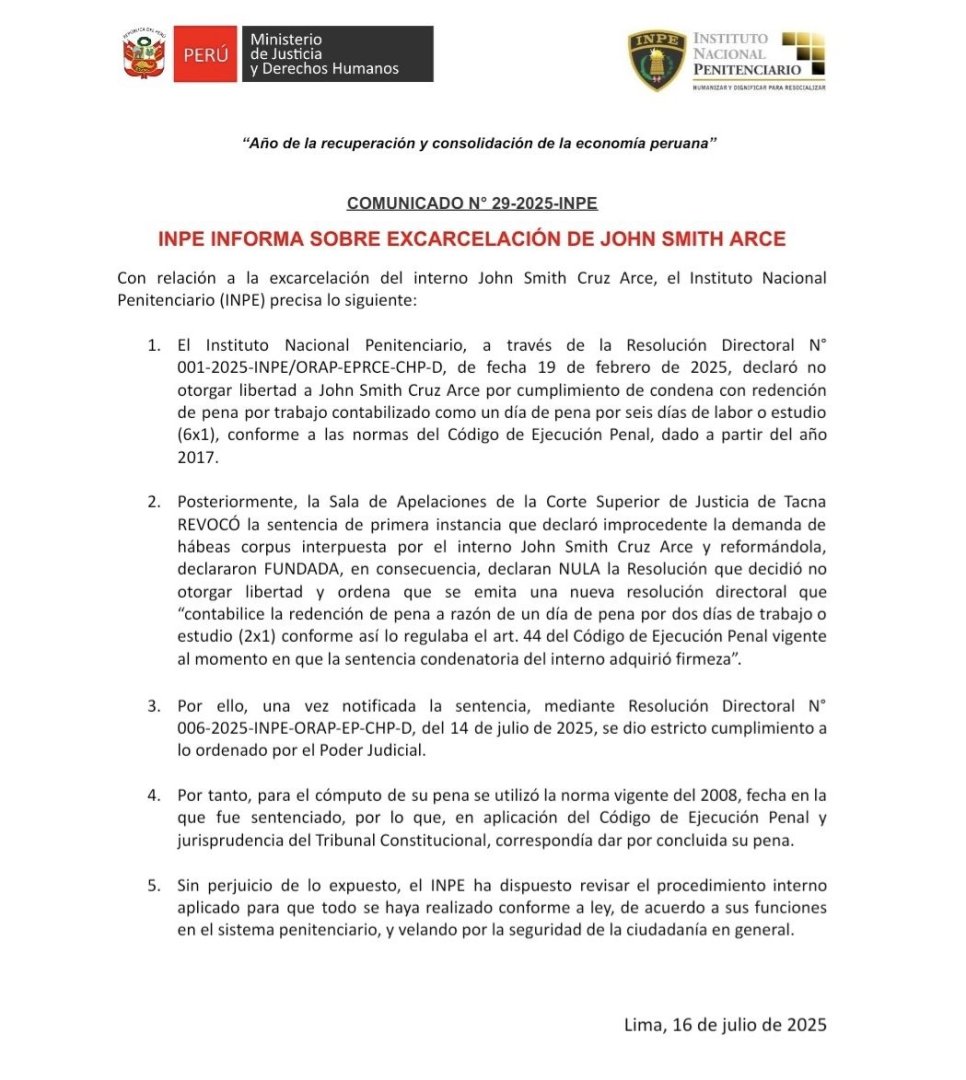 INPE explic polmica liberacin de 'Jhon Pulpo'.