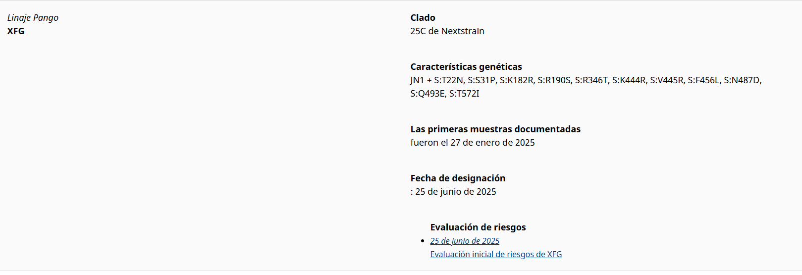 Clasificacin de la variante XFG