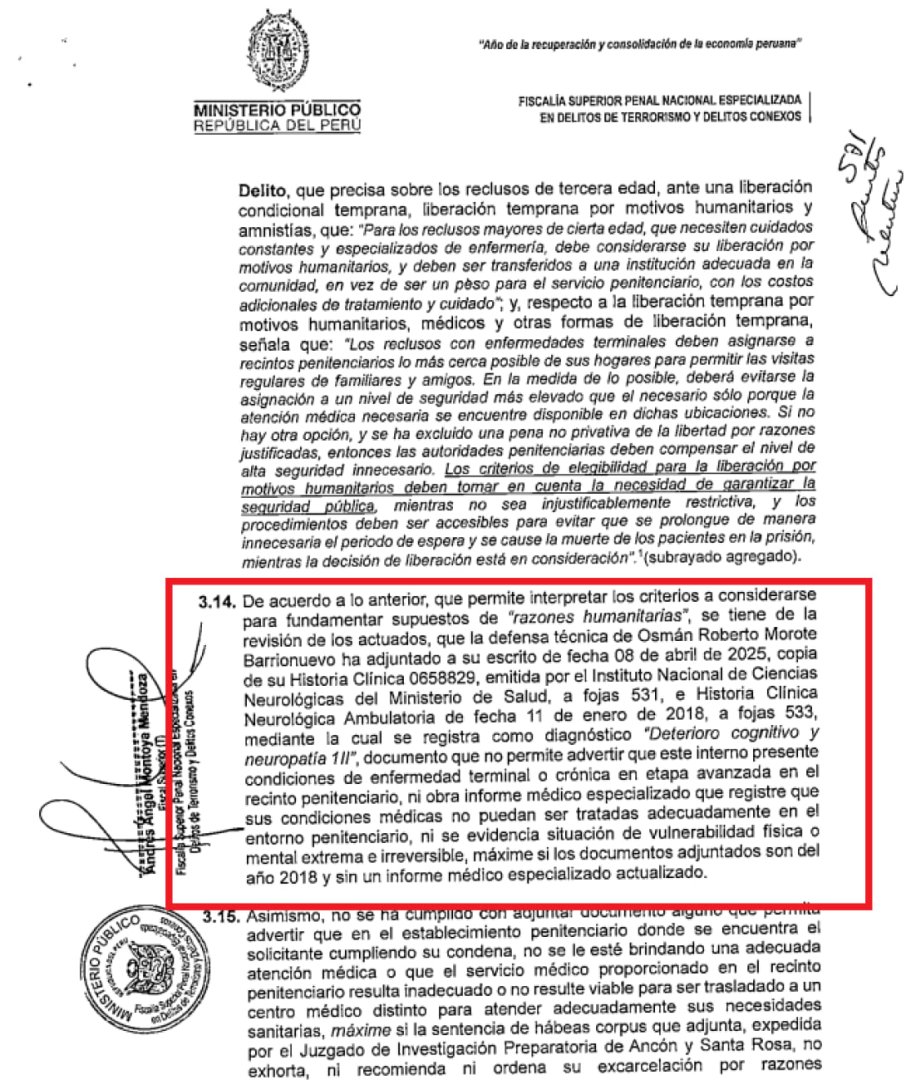 Documento de la Fiscala que niega excarcelacin de Morote.