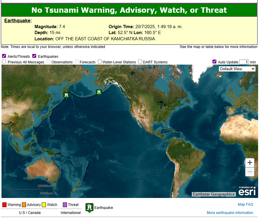 Levantan alerta de tsunami para la costa este de Rusia.