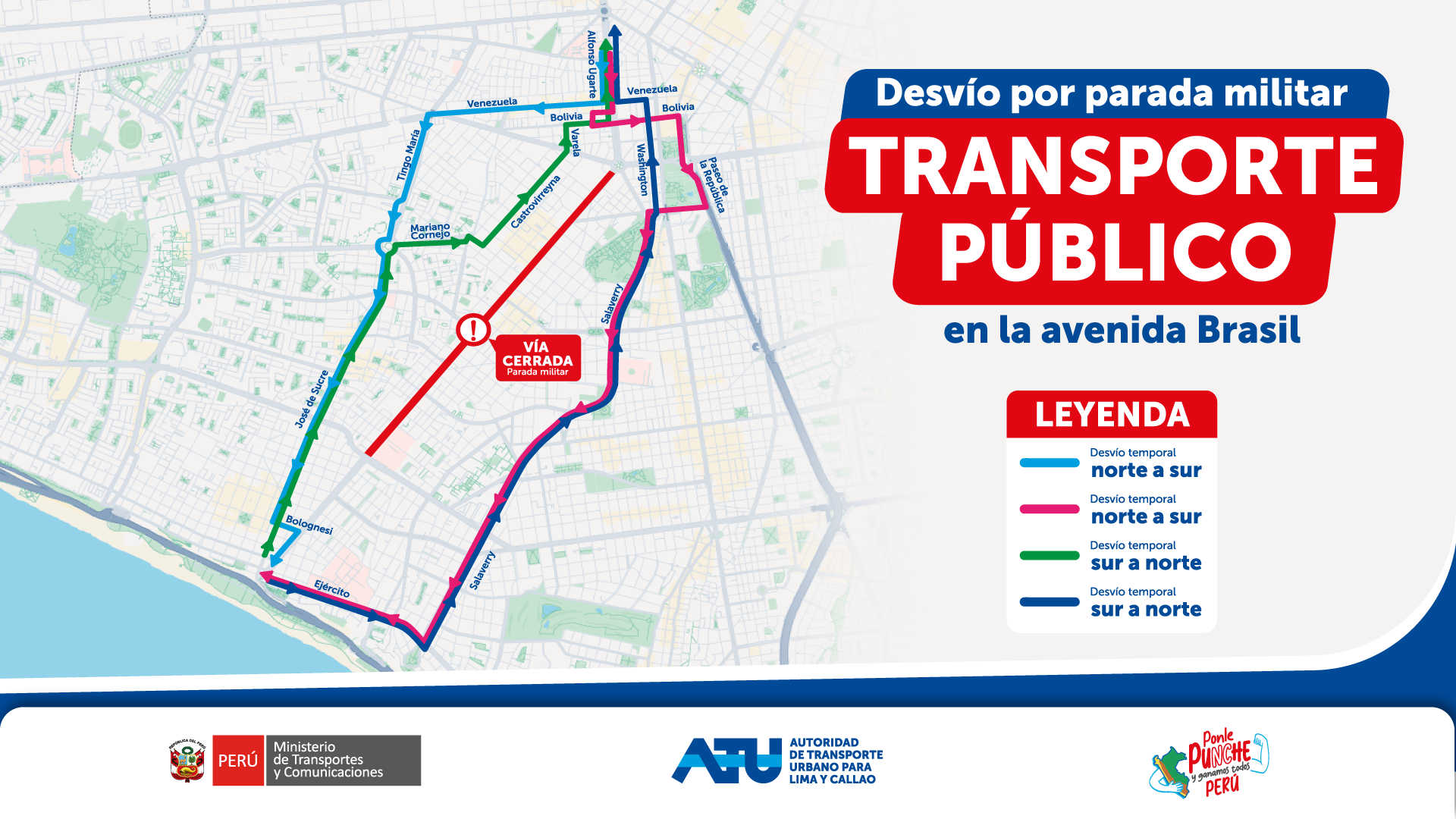 Desvo vehicular en la Av. Brasil por la Gran Parada Militar