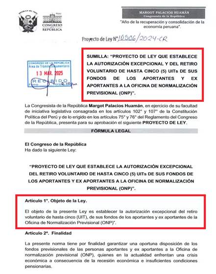 Proyecto de ley para retiro de ONP 2025.