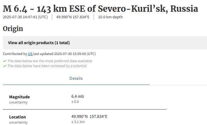 Nuevo terremoto en Rusia.