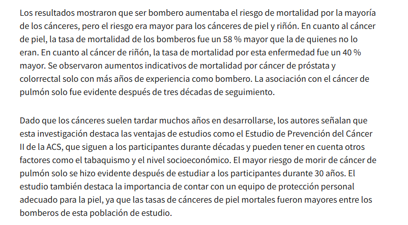 Documento de la ACS sobre el estudio del cncer en bomberos.