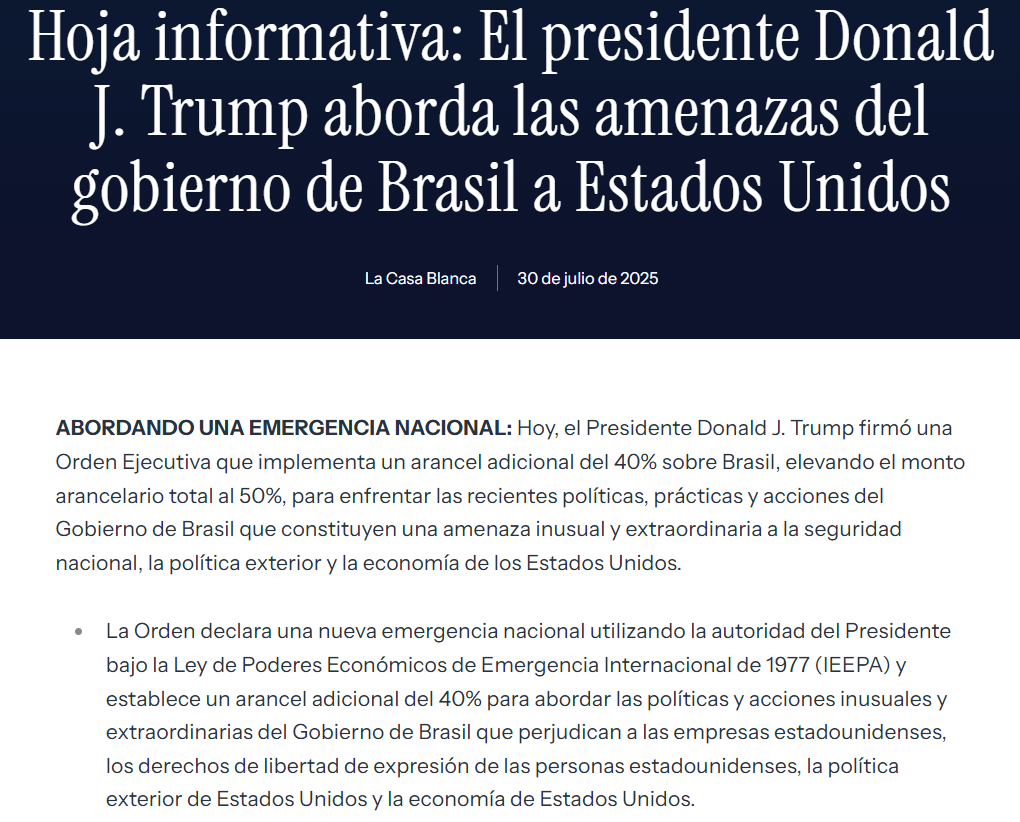 Comunicado oficial de la Casa Blanca.