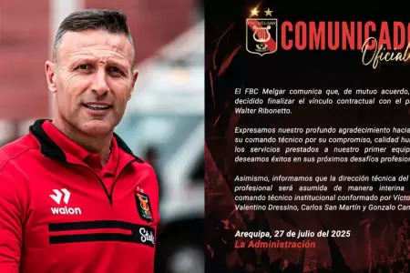 Melgar destituy a Walter Ribonetto