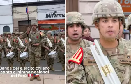 Ejrcito chileno interpreta el Himno Nacional del Per