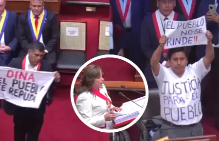 Congresistas protestan contra Dina Boluarte en pleno mensaje a la Nacin