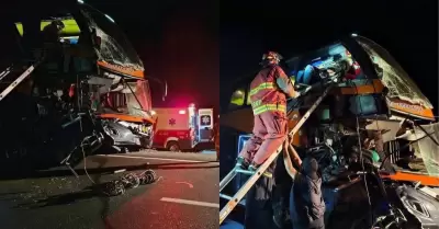 Fuerte choque entre bus y volquete deja seis heridos en Virú