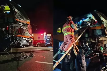 Fuerte choque entre bus y volquete deja seis heridos en Vir