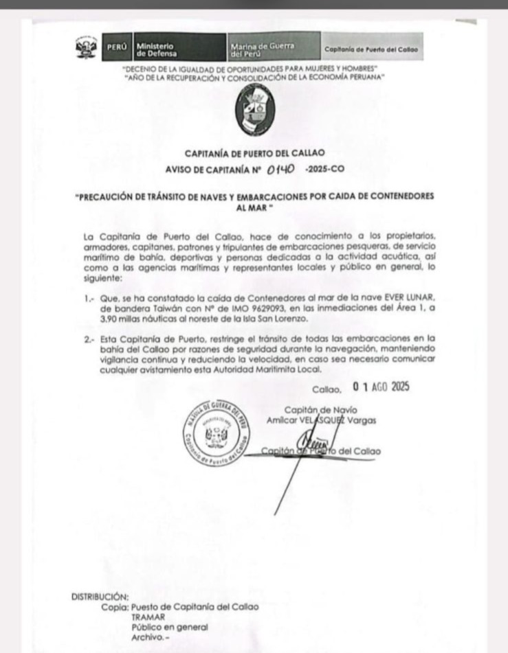 Comunicado de Capitana del Puerto del Callao