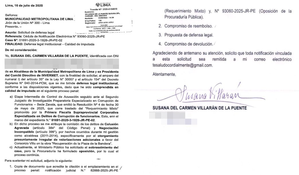 Carta enviada por Susana Villarn a la MML.