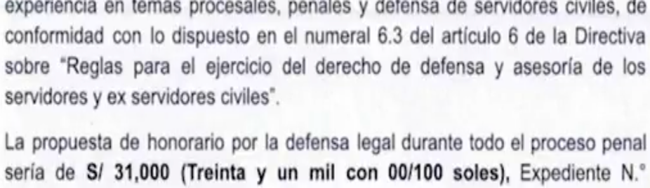 Susana Villarn propone abogada y un presupuesto de 31 mil soles para su defensa legal.