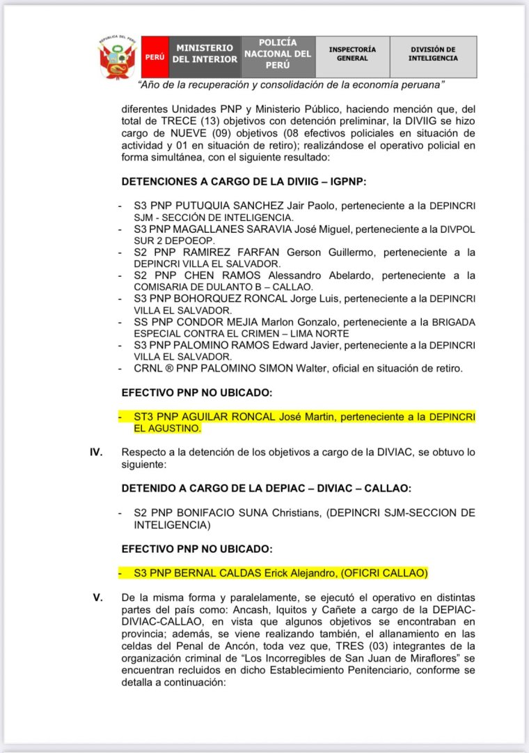 Lista de policas detenidos