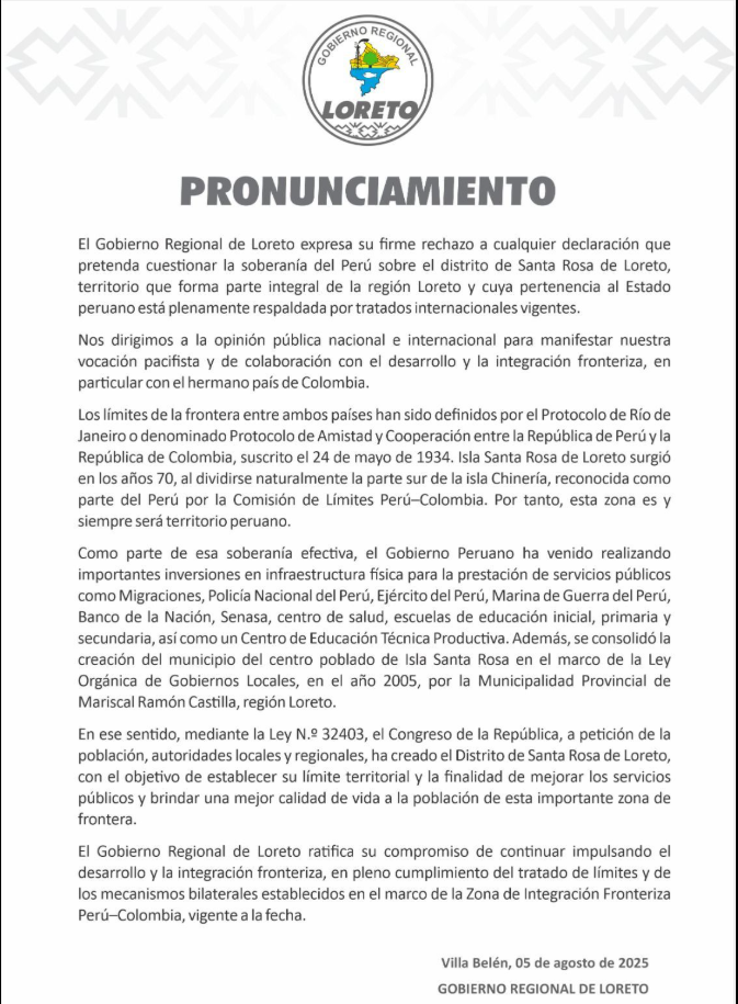 Comunicado del Gore de Loreto.