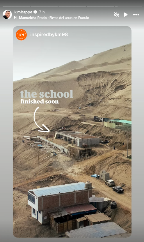 CXaptura de pantalla del instagram de Kylian Mbapp en el que se visualiza el colegio que don.
