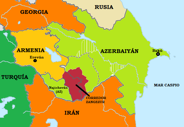 Mapa del corredor de Zangezur.