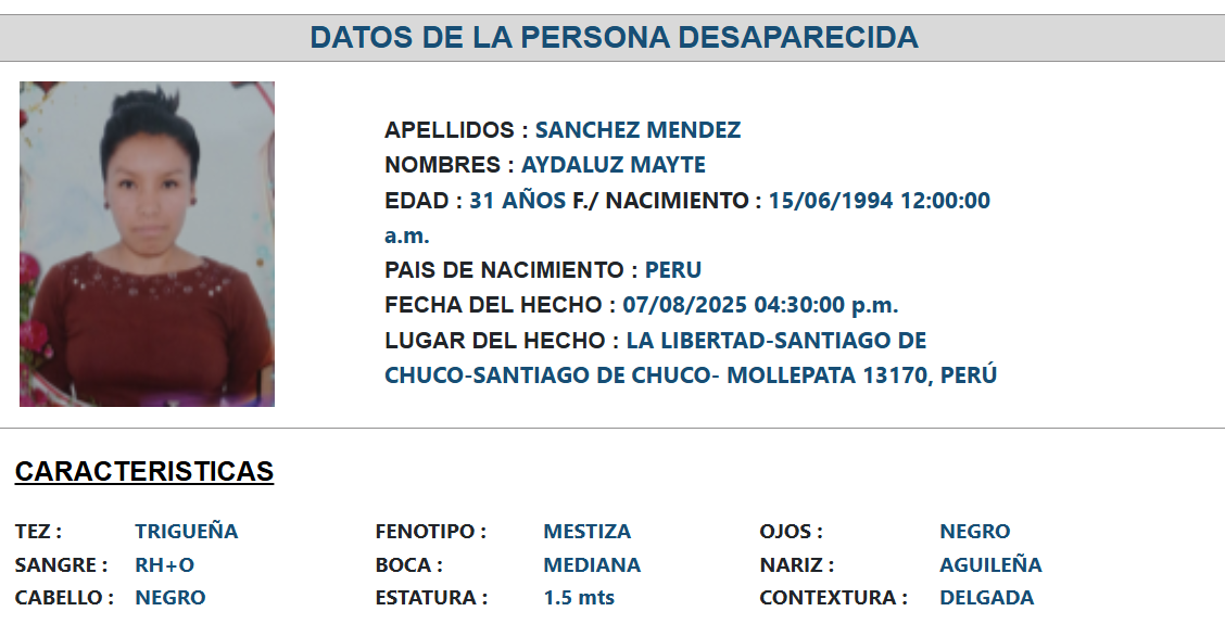 Joven desaparecida en La Libertad.