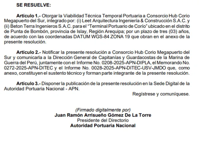 La resolucin de viabilidad del Megapuerto de Coro.