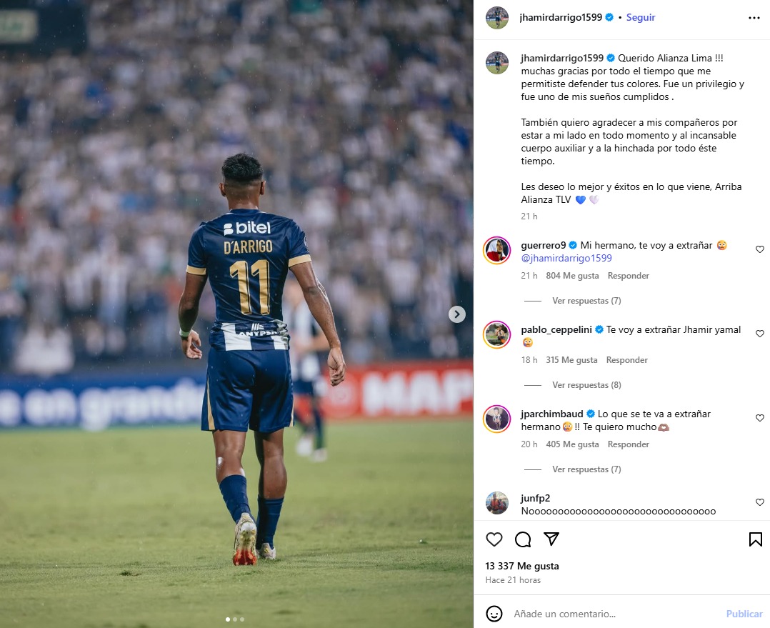 Jhamir D'Arrigo y su emotiva despedida de Alianza Lima.